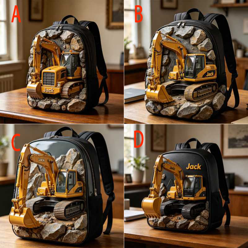 Personalized excavator-themed backpack