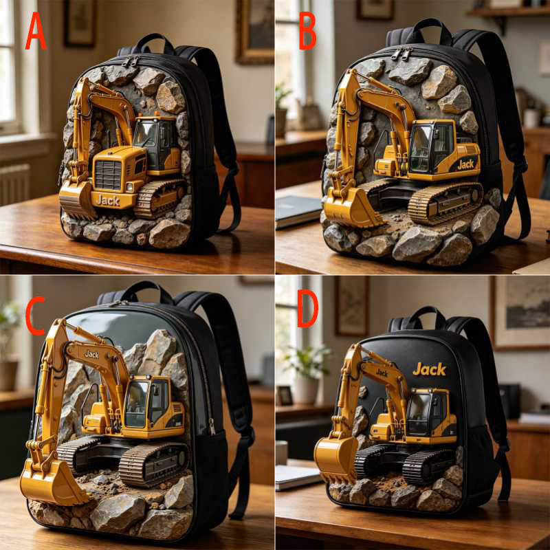 Personalized excavator-themed backpack