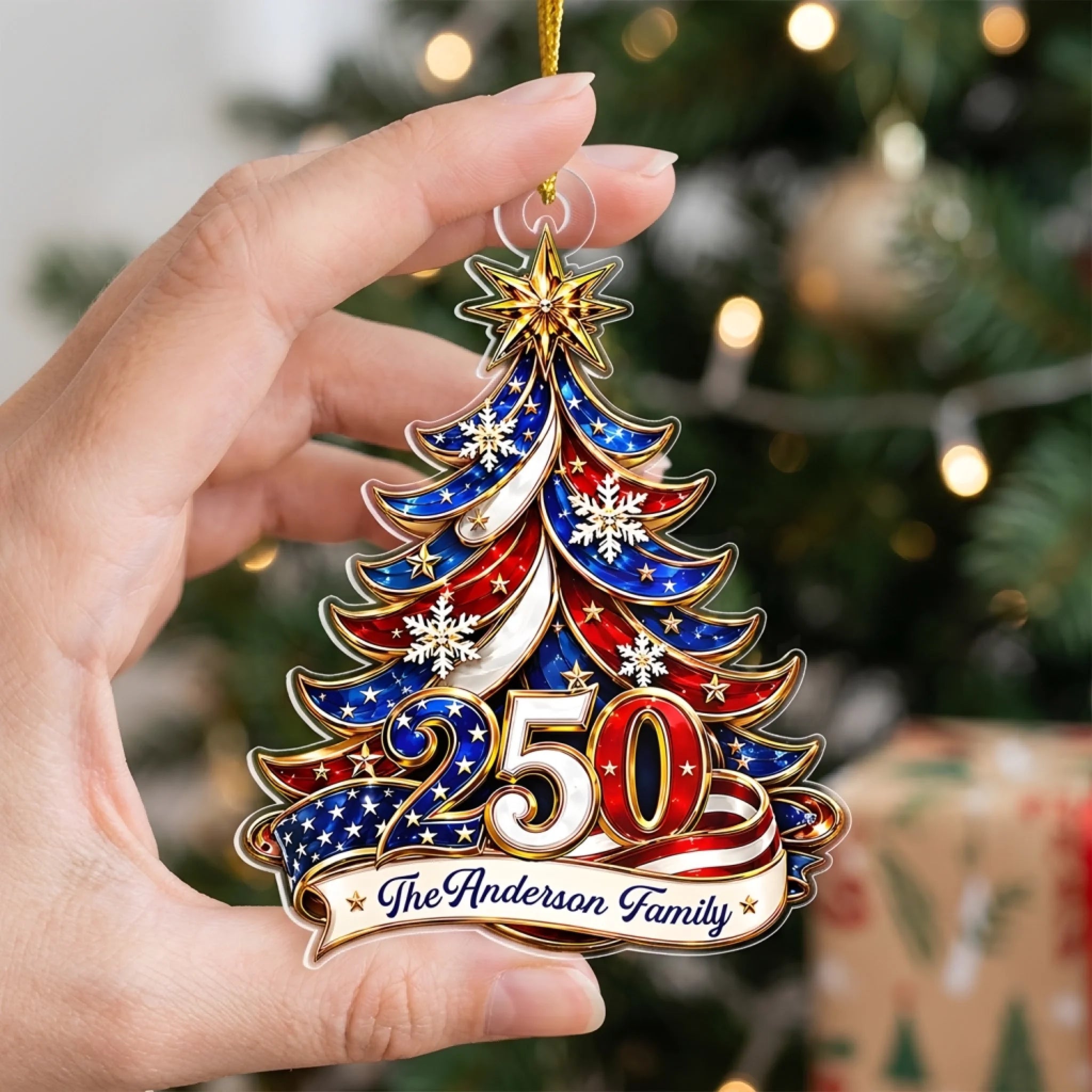 Ornament Patriotic Christmas Tree 250 - Personalized Acrylic Ornament