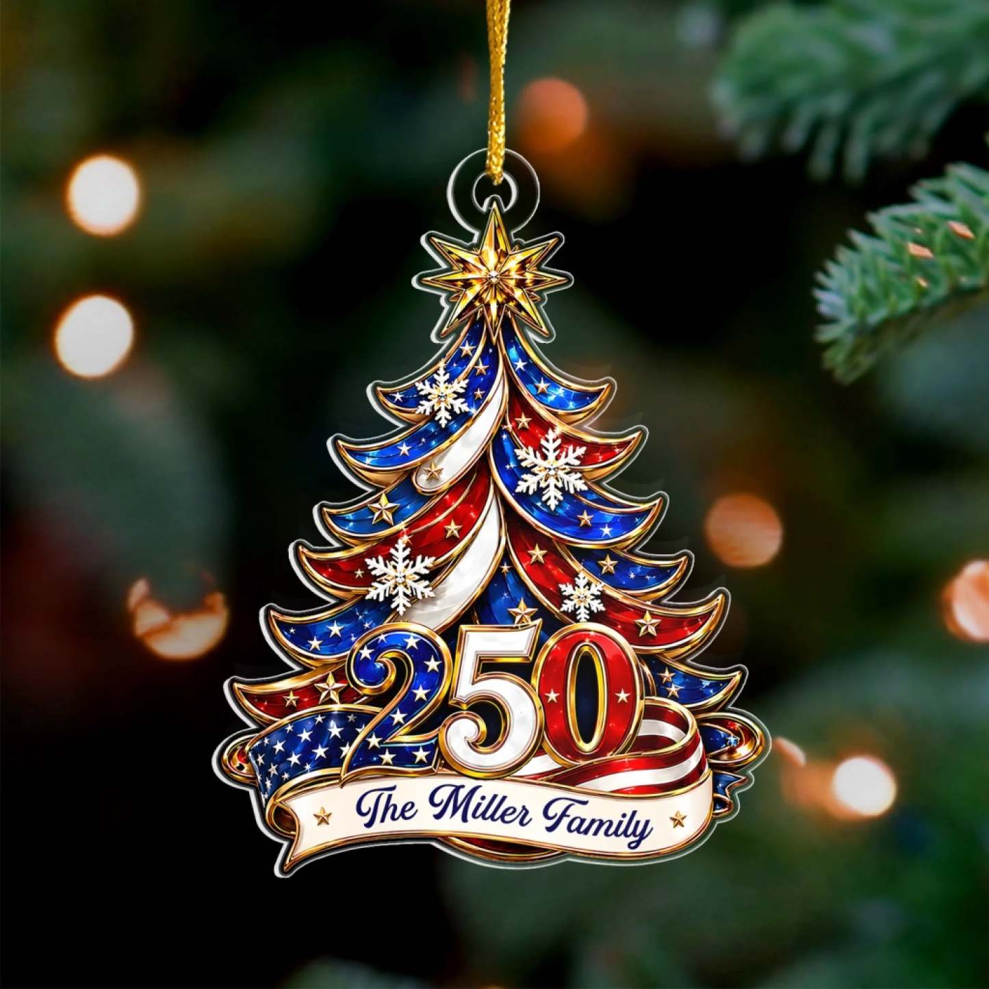 Ornament Patriotic Christmas Tree 250 - Personalized Acrylic Ornament