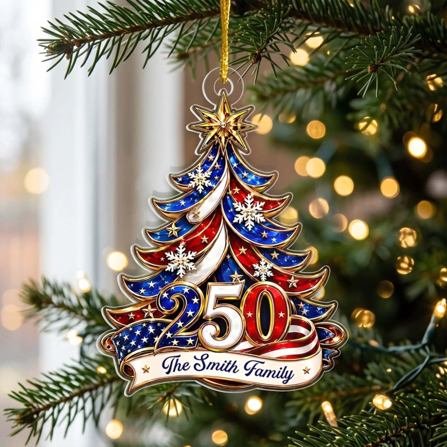 Ornament Patriotic Christmas Tree 250 - Personalized Acrylic Ornament