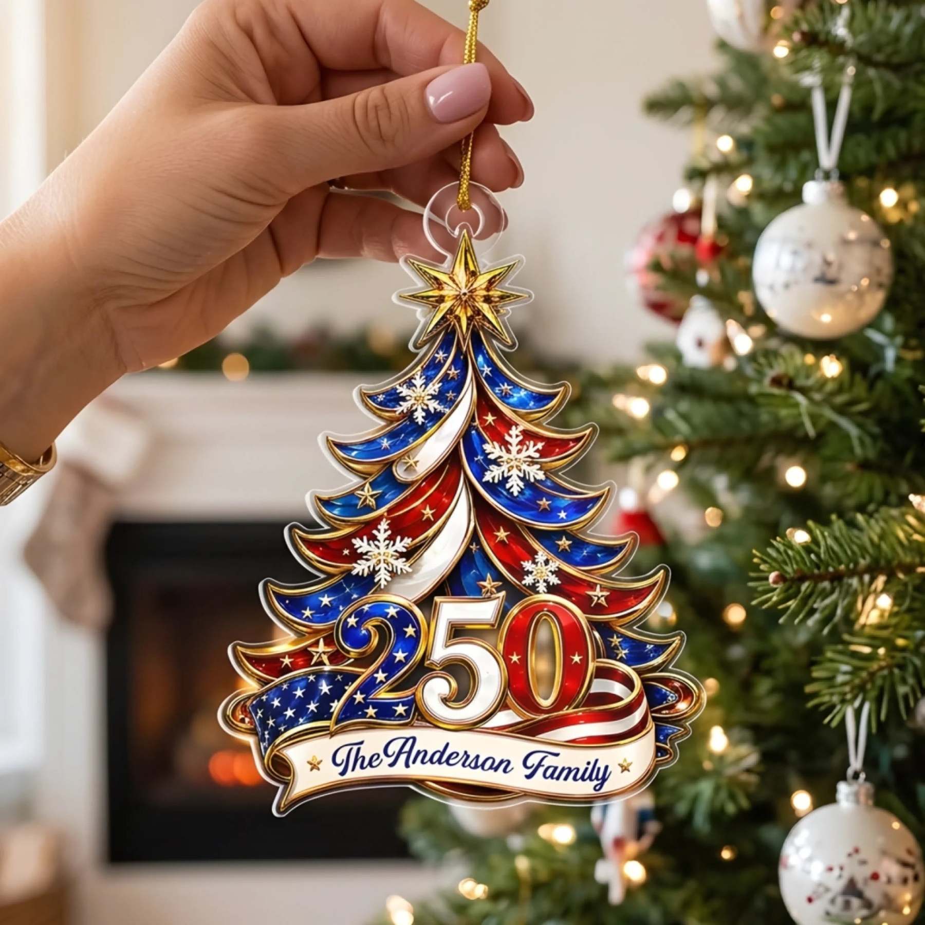 Ornament Patriotic Christmas Tree 250 - Personalized Acrylic Ornament