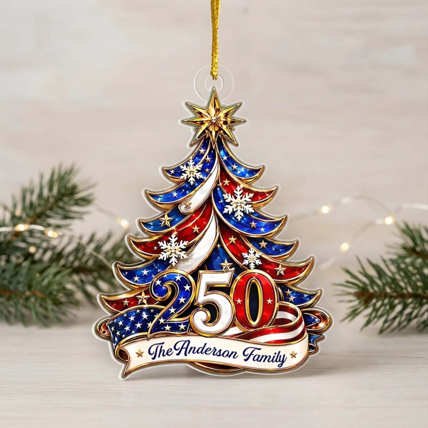 Ornament Patriotic Christmas Tree 250 - Personalized Acrylic Ornament