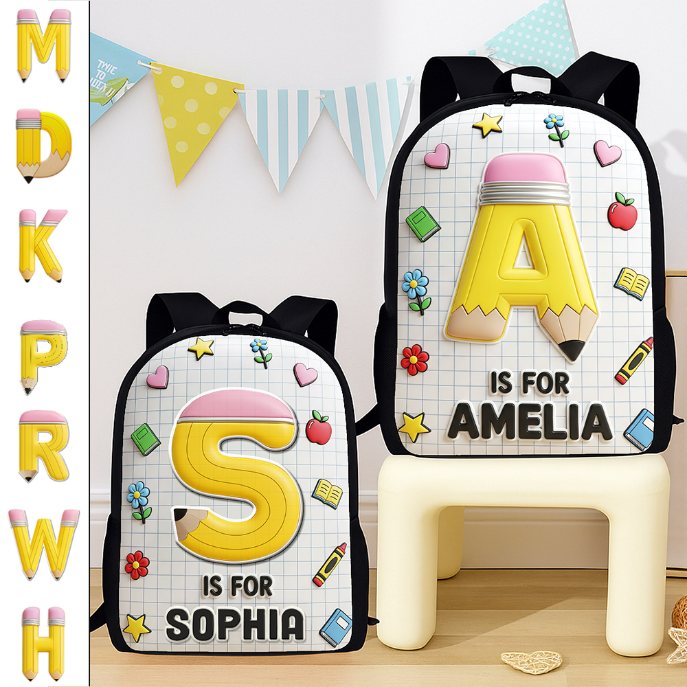 Pencil Initial Letter Alphabet School Bag - Personalized Gifts For Kids Back To School