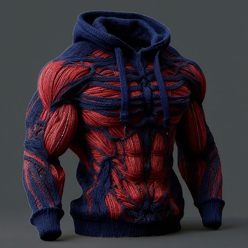 Line Art Men's Knitted Warm Hooded Sweater