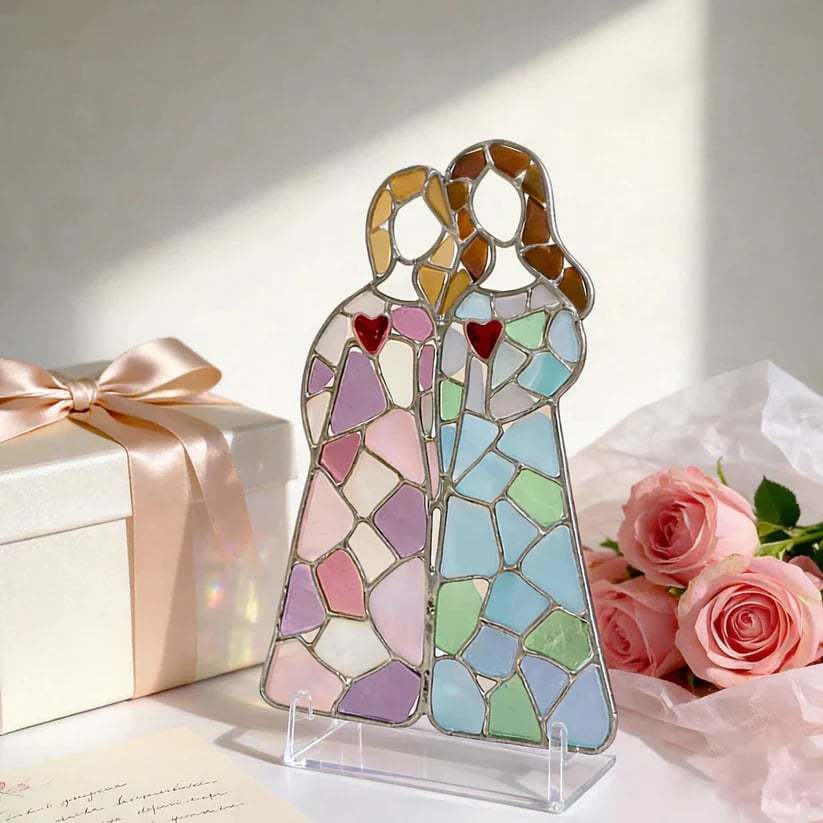 💝 Handmade Ocean Glass Suncatcher – Mother & Child Symbol of Love and Light