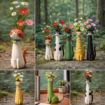 Handmade Clay Funny  Cat Vase