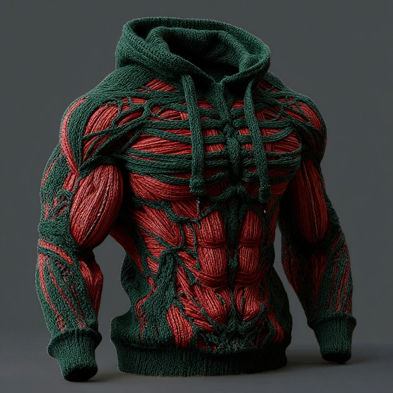 Line Art Men's Knitted Warm Hooded Sweater
