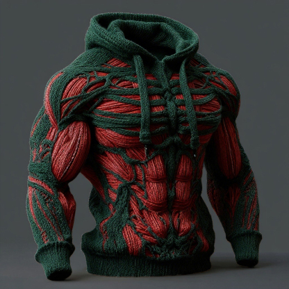 Line Art Men's Knitted Warm Hooded Sweater