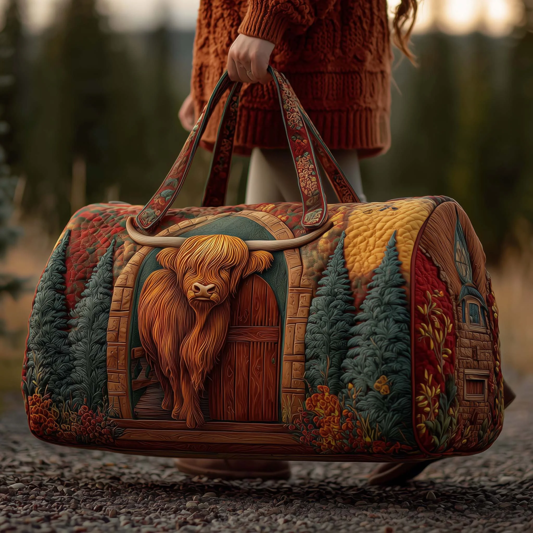 🎉Flash Sale 57% OFF❤️Highland Cow Quilted Duffle Bag