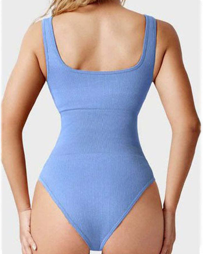 Women's Bodysuits Sexy Ribbed Square Neck Sleeveless Tank Tops Bodysuits