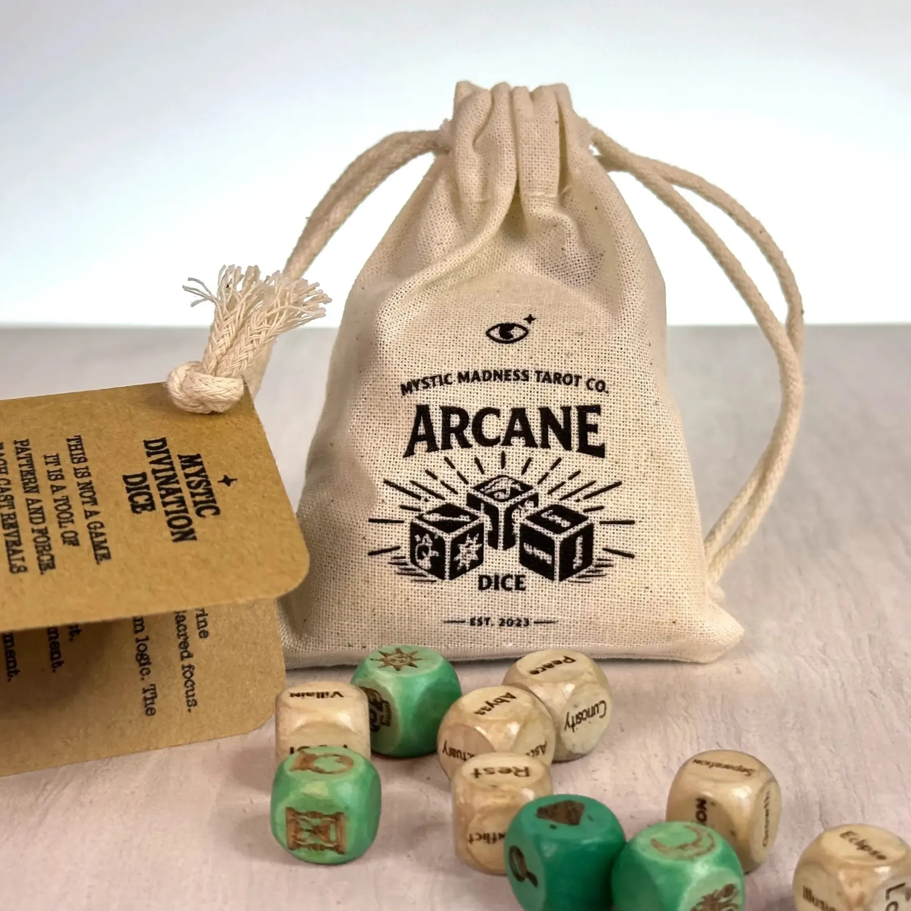 🔮🎲Arcane Divination Dice Set – Engraved Wooden Box, Oracle Dice for Tarot Ritual, Handcrafted Intuition Amplifier