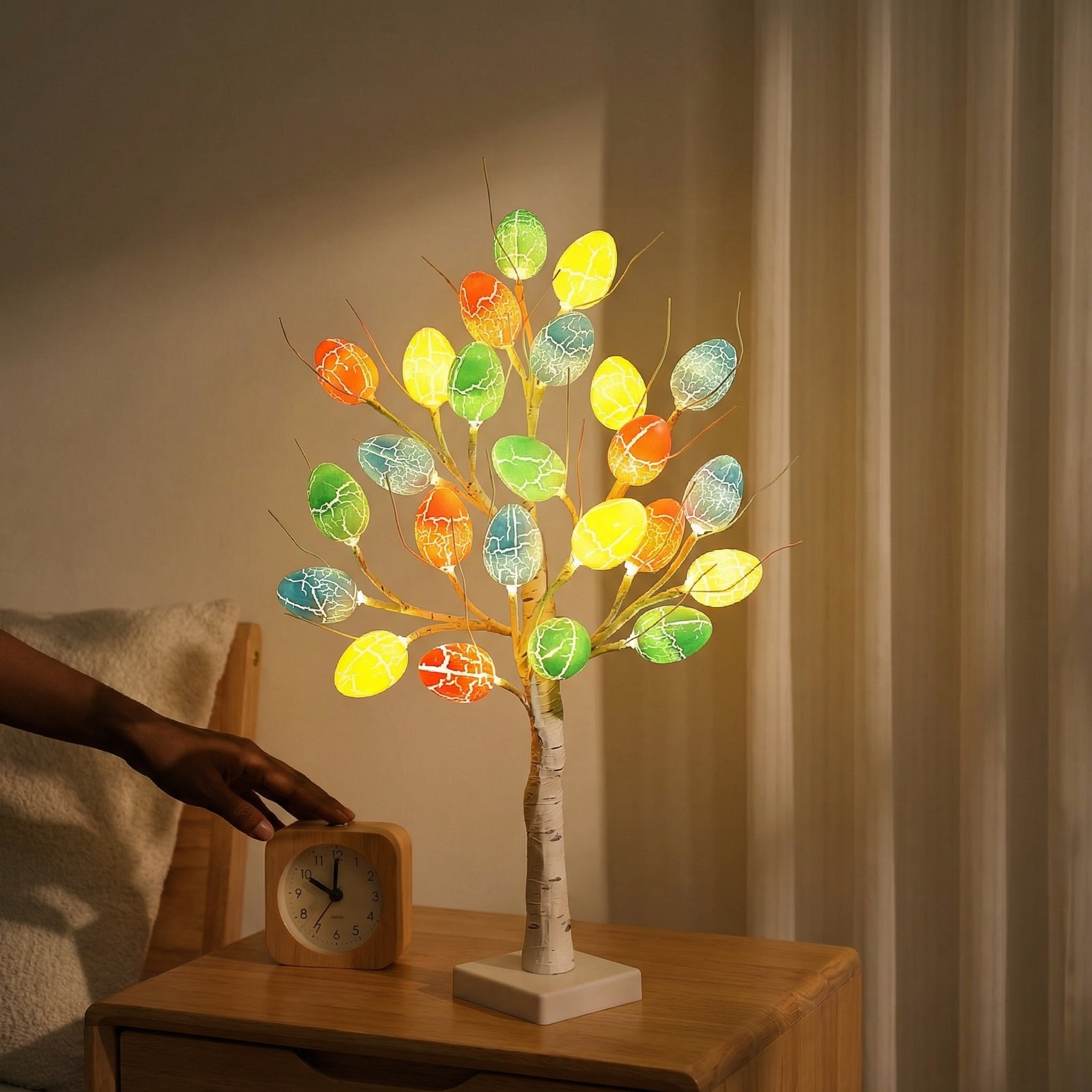 2FT Lighted Birch Egg Tree with 24 Colorful Eggs