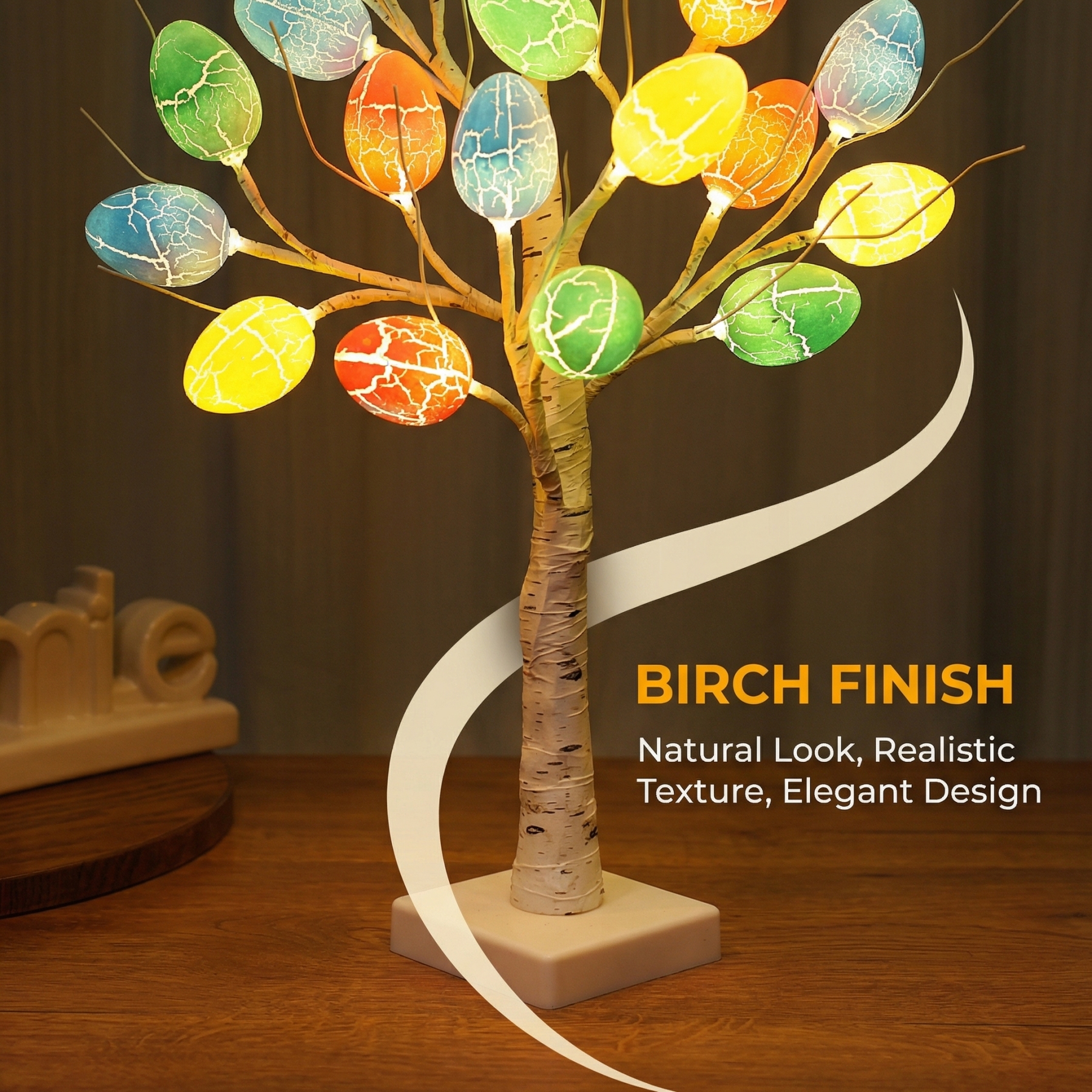 2FT Lighted Birch Egg Tree with 24 Colorful Eggs