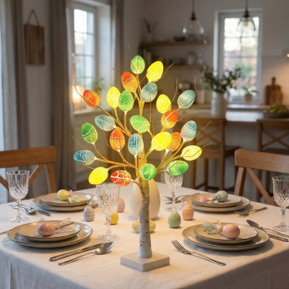 2FT Lighted Birch Egg Tree with 24 Colorful Eggs