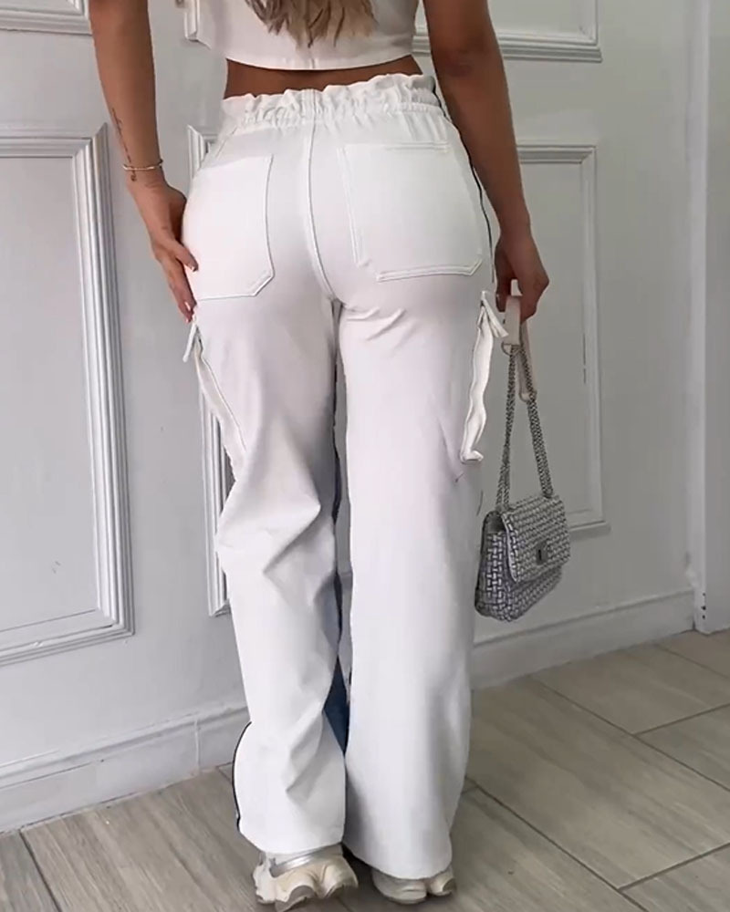 Patchwork Cargo Jeans With Lace-Up