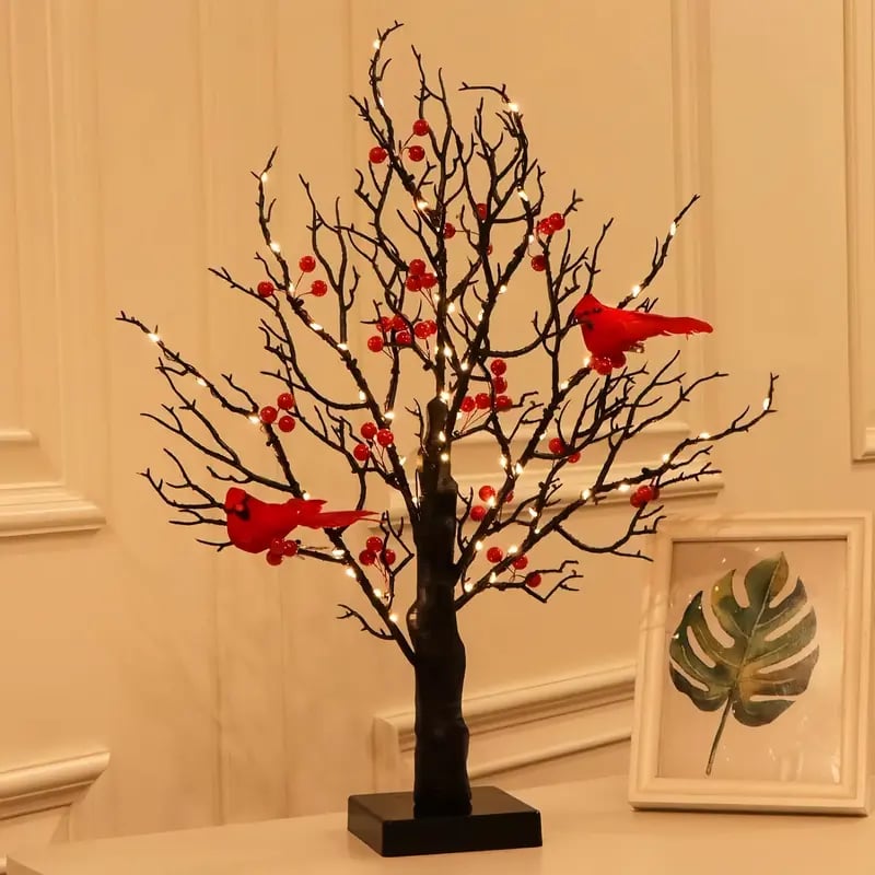 ✨Piece Set of Vintage Glowing Tree with Cardinals, Berries