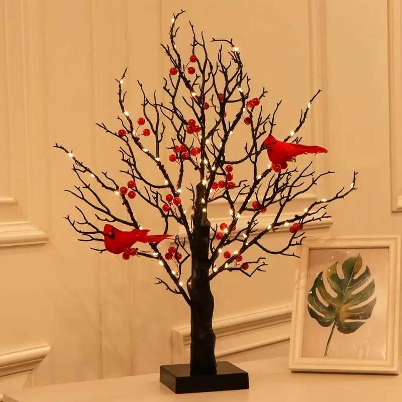 ✨Piece Set of Vintage Glowing Tree with Cardinals, Berries