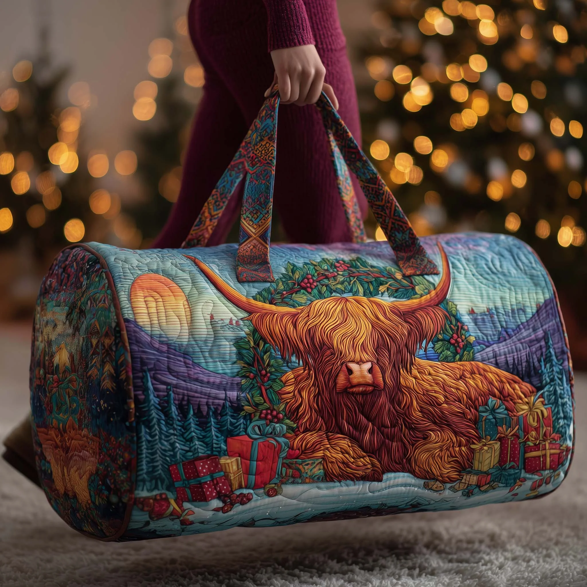 🎉Flash Sale 57% OFF❤️Highland Cow Quilted Duffle Bag