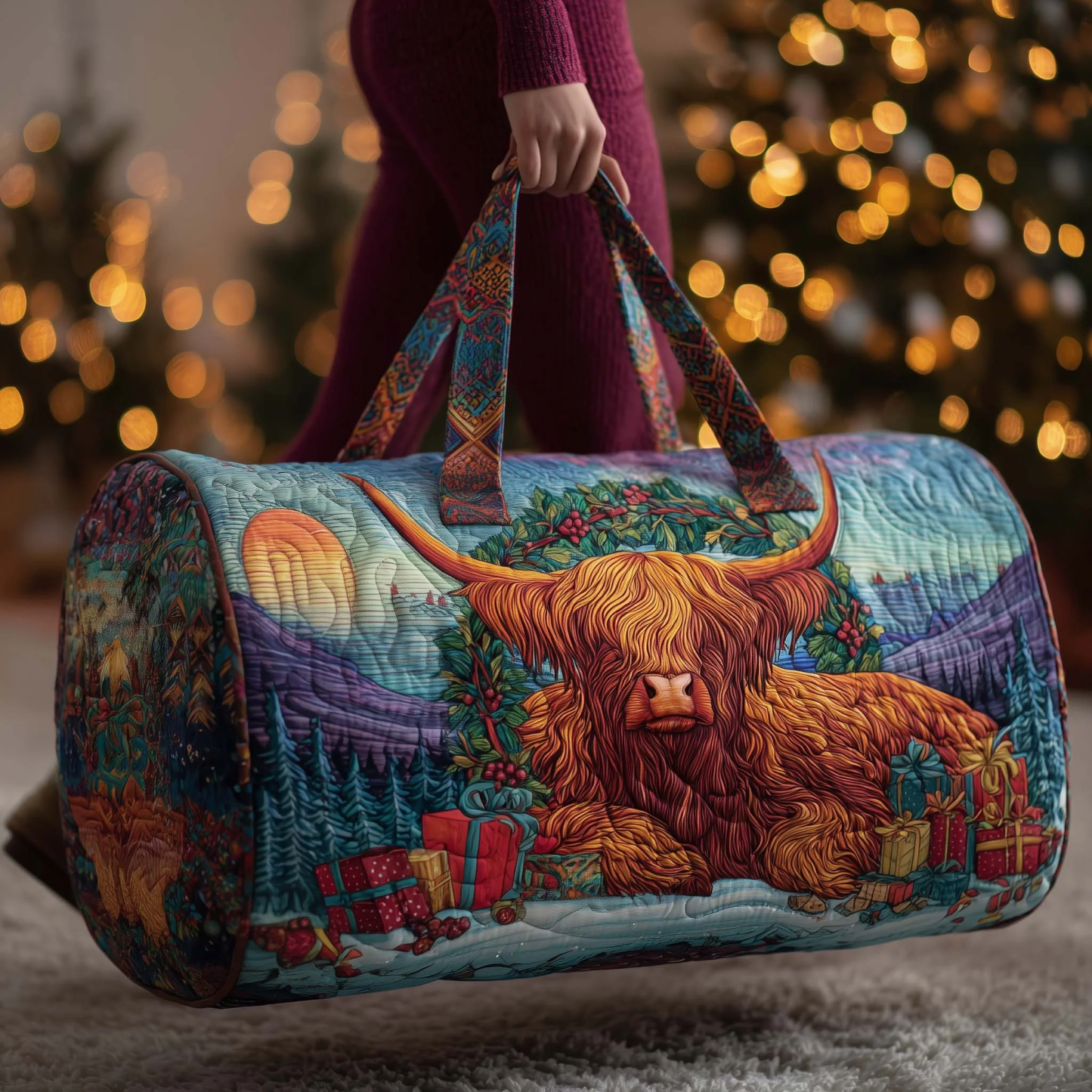 🎉Flash Sale 57% OFF❤️Highland Cow Quilted Duffle Bag