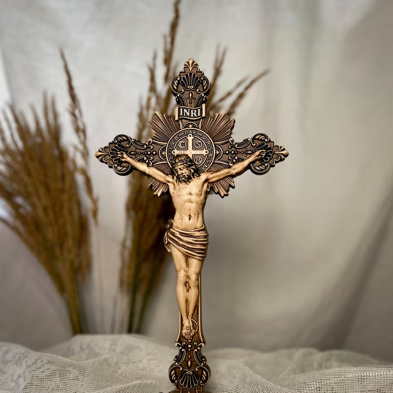 St. Benedict Exorcism Cross carved - Bless you and your family