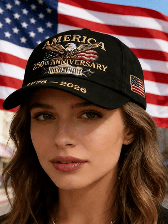 Bald Eagle US Flag America 250th Birthday Print Baseball Cap