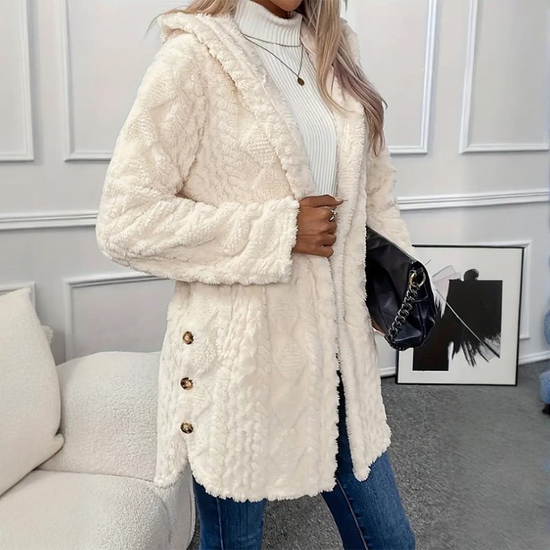 Women's Fall Winter Warm Fashion Jacquard Hooded Cardigan Long Sleeve Coat, Stylish Outerwear for Casual Daily Wear & School Activities