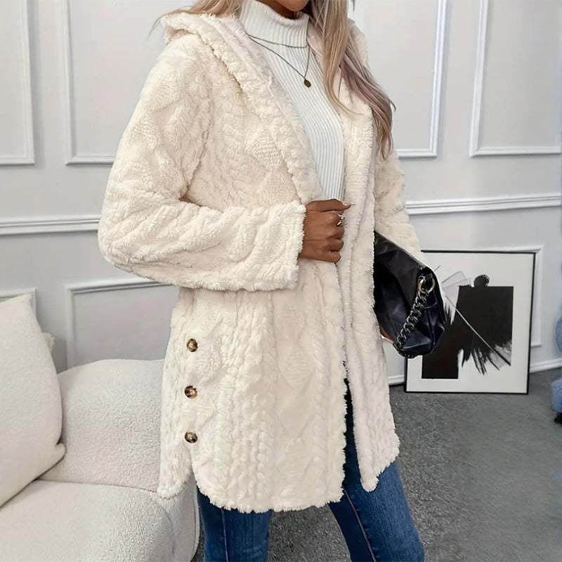 Women's Fall Winter Warm Fashion Jacquard Hooded Cardigan Long Sleeve Coat, Stylish Outerwear for Casual Daily Wear & School Activities