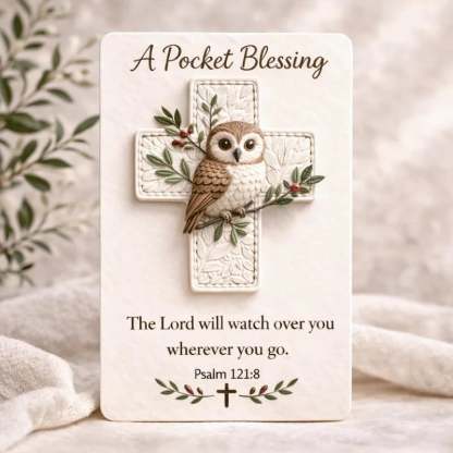 🕊️ Handmade 3D Bird Pocket Cross -🙏 Genuine Leather Portable Blessing, Includes Scripture Card 💕