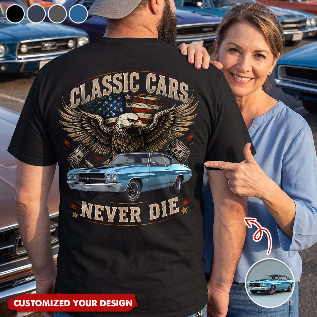 Custom Car Photo I'm Not Old I'm Classic Back Dark Shirt, Personalized Gifts For Dad, Grandpa, Family,Yourself