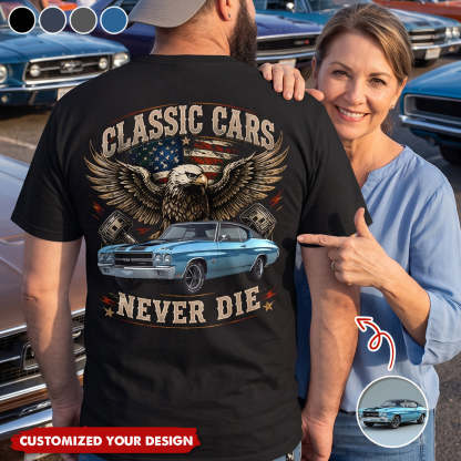 Custom Car Photo I'm Not Old I'm Classic Back Dark Shirt, Personalized Gifts For Dad, Grandpa, Family,Yourself
