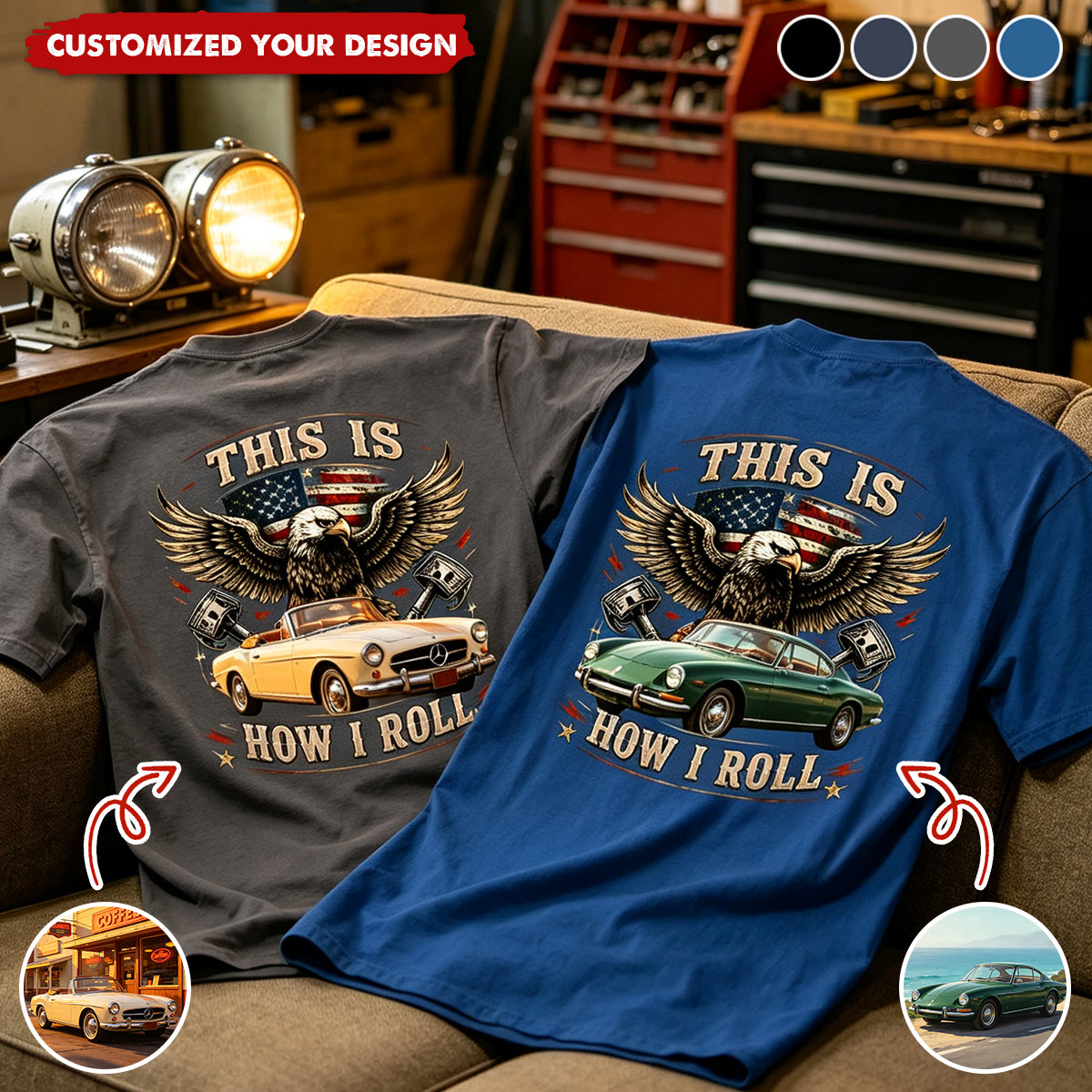 Custom Car Photo I'm Not Old I'm Classic Back Dark Shirt, Personalized Gifts For Dad, Grandpa, Family,Yourself