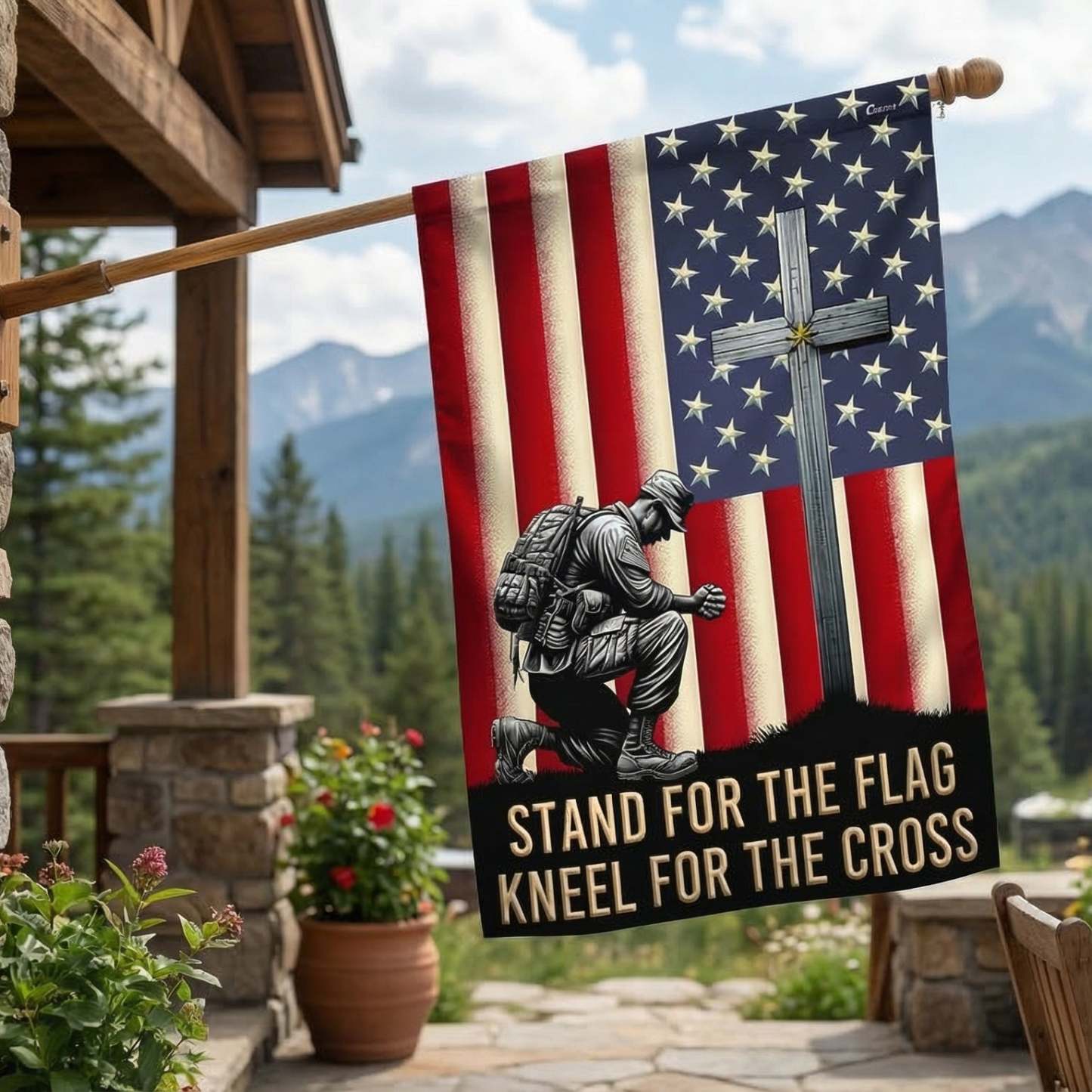 American Flag with Cross Veterans Day Christ Flag  3-Day Shipping