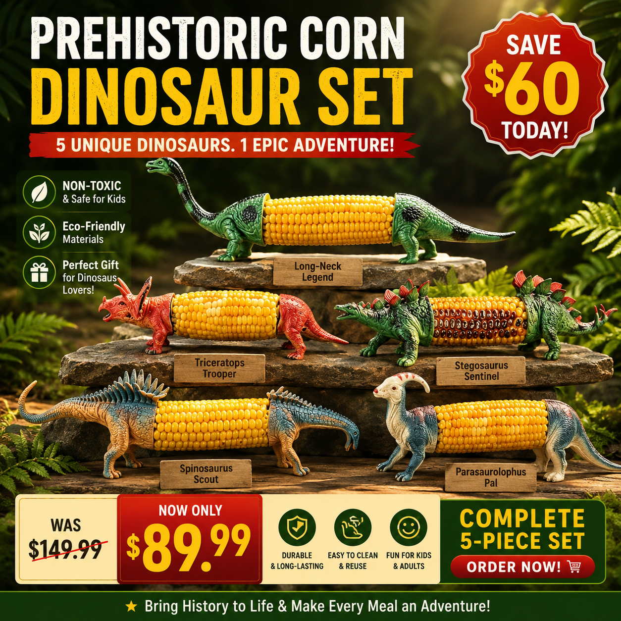 🔥Last Day Promotion🦖 Dino Bite Corn Holders™ 🌽Turn Ordinary Corn Into The Most Fun Thing On The Table🧒