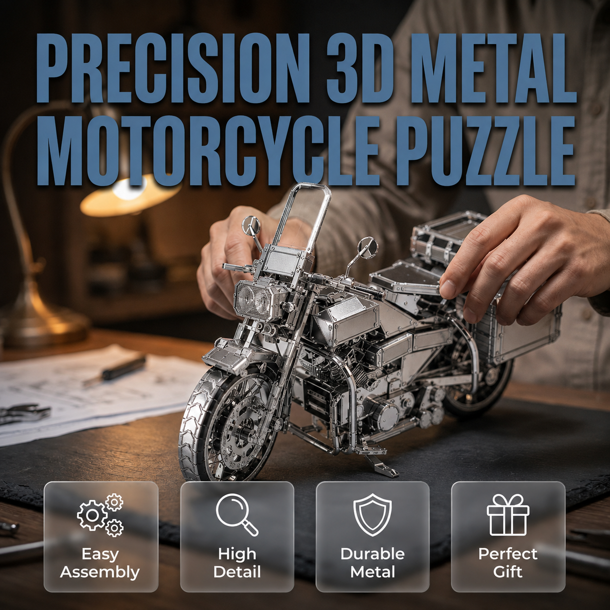 🔥Last Day 49% OFF - Silver Motorcycle 3D Metal Assembly Puzzle