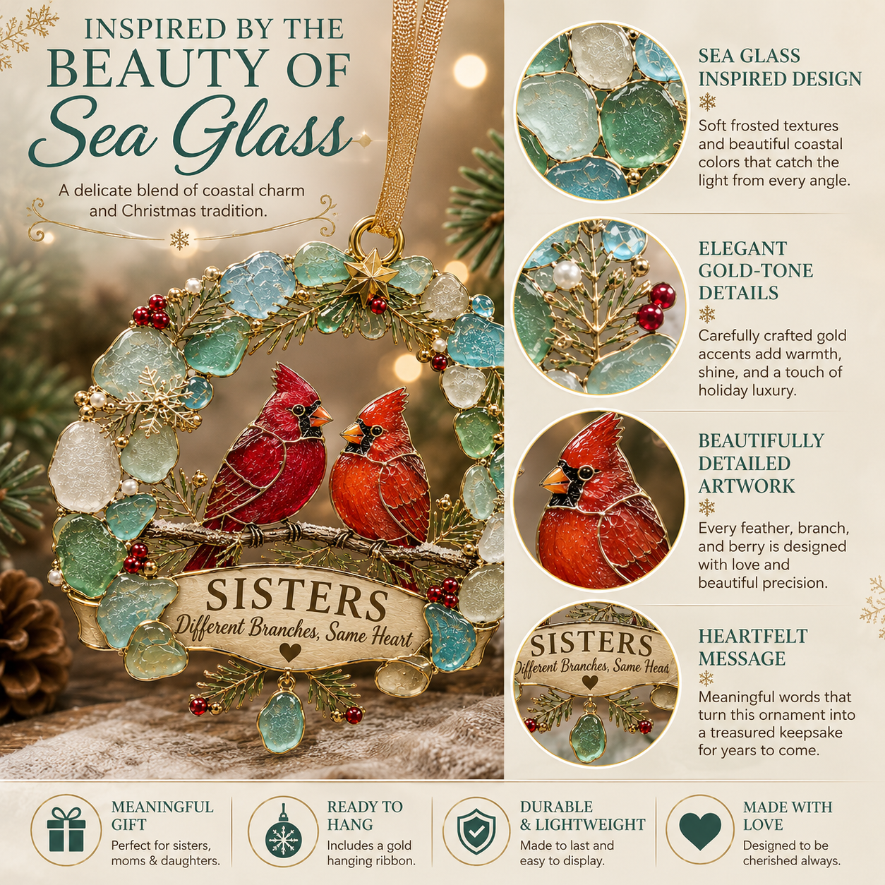 💙 Sea Glass Family & Friendship Christmas Ornament