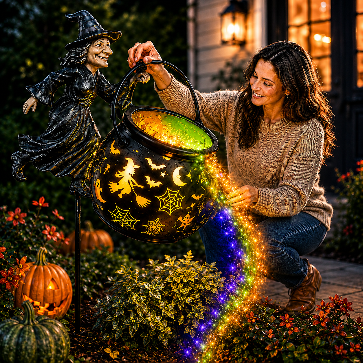 Halloween Witch Cauldron Garden Light