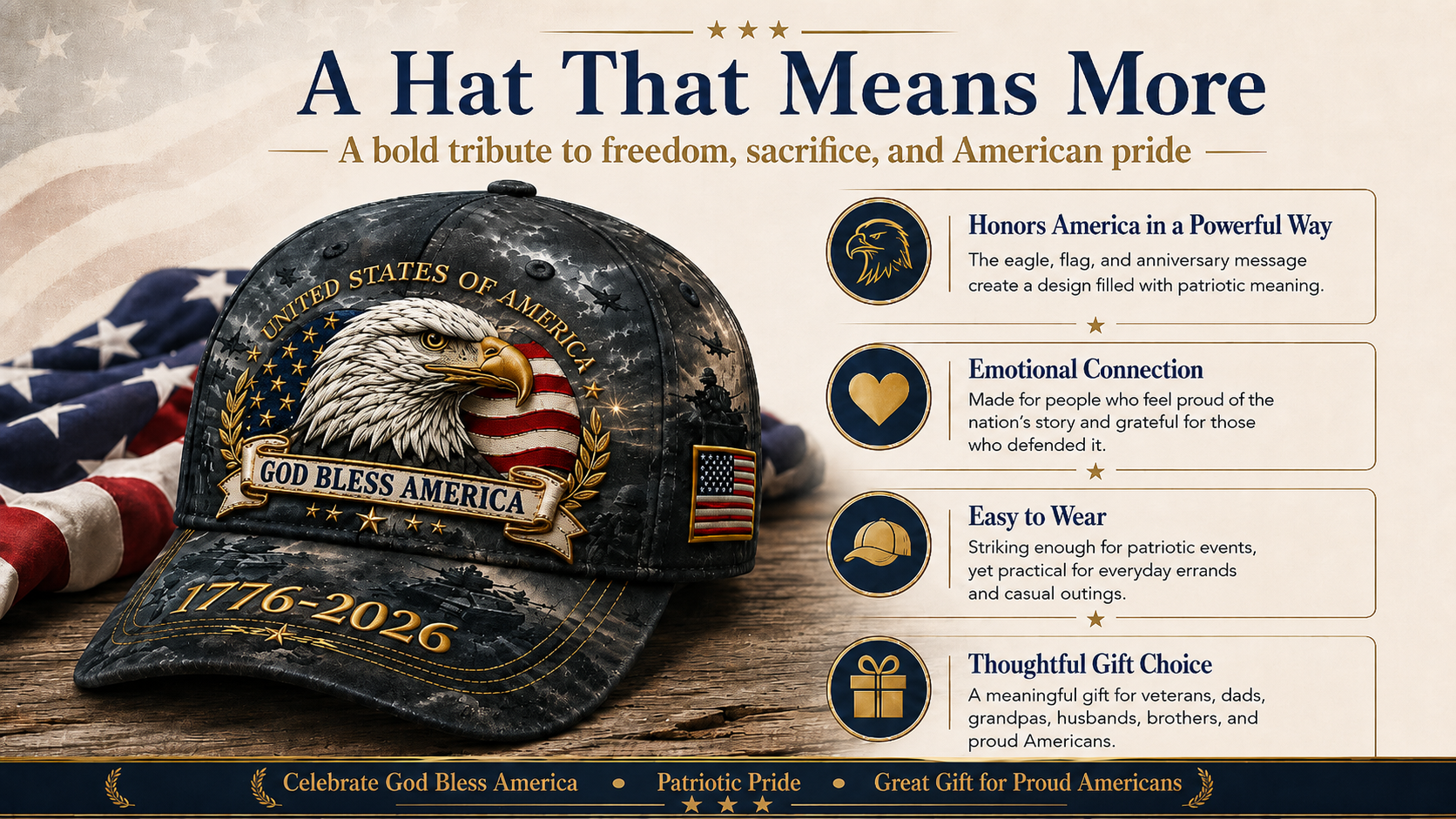 Patriotic eagle cap lifestyle display
