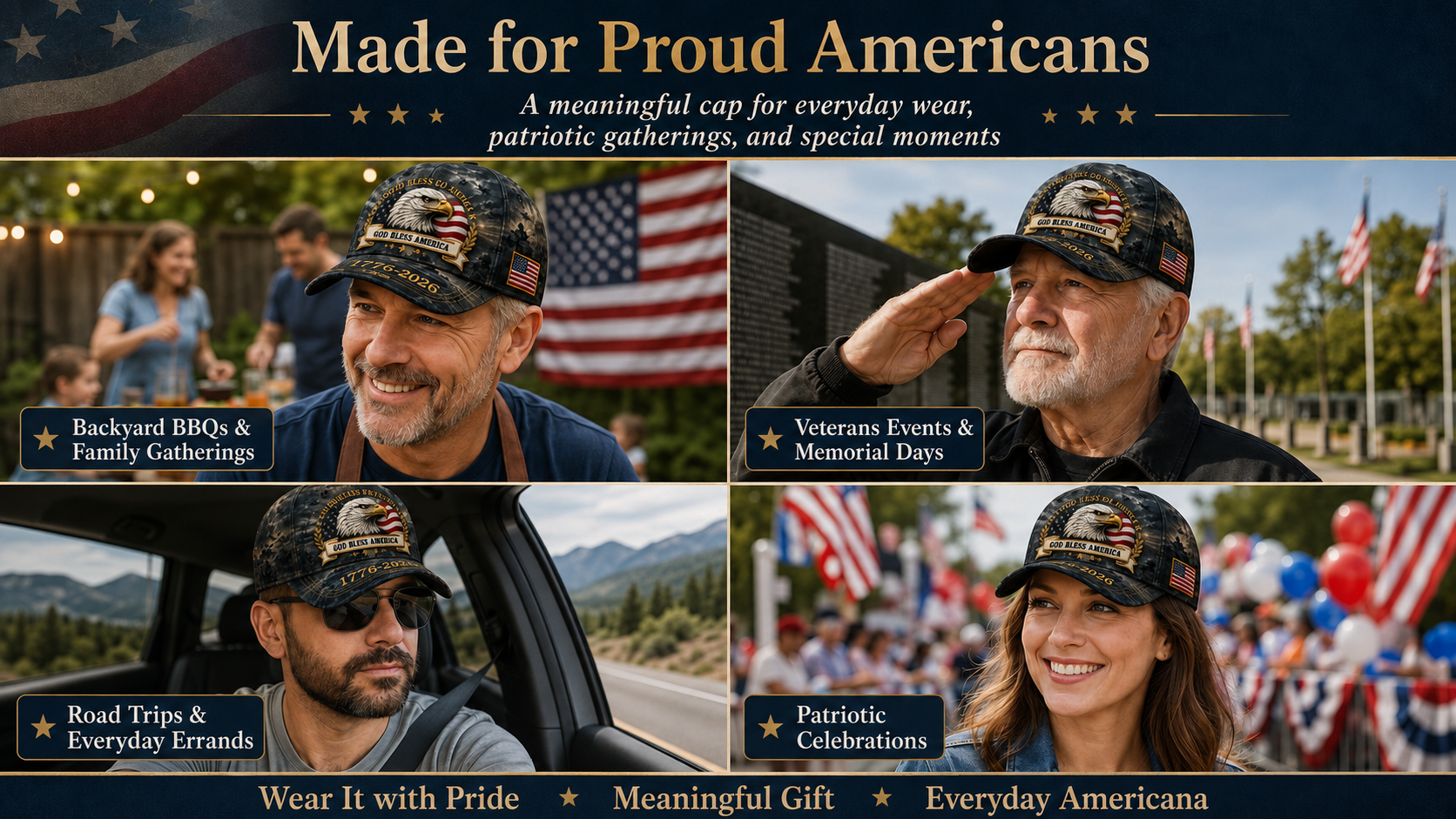 250 Years of Freedom cap worn outdoors