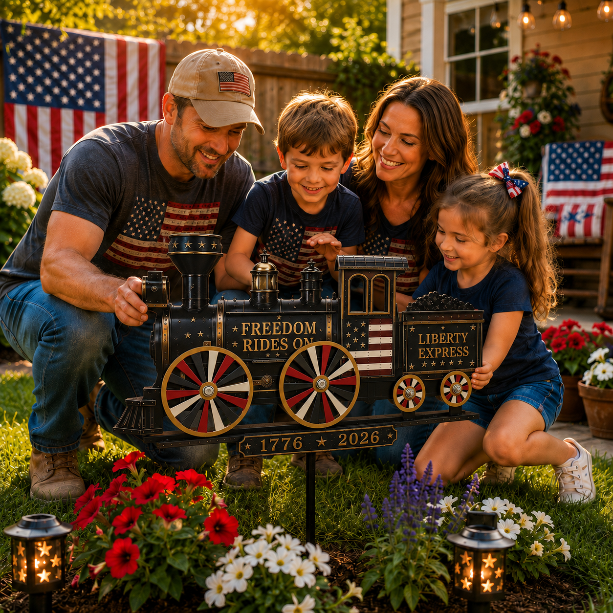 Liberty Express patriotic train wind spinner product display