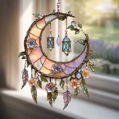 🔥🔥New Year 50% Off--🌙Hand-Painted Moon and Floral Window Decor💖