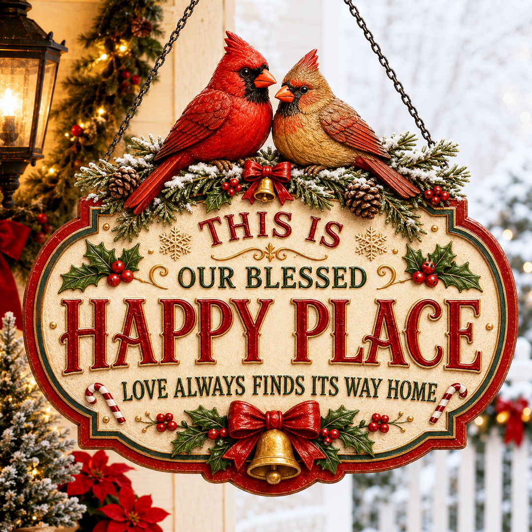 🔥Limited time 58% OFF -🎅✨Christmas Happy Place Wooden Hanging Sign – Festive Door & Covered Porch Décor