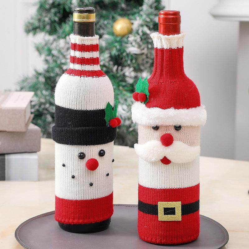 Christmas decorations wine knit bottle set holiday scene layout 644790993151 - COCOMELODY