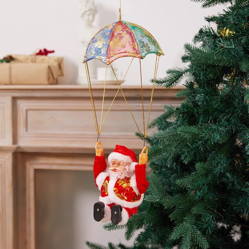 Electric Climbing Santa Claus Decoration Climbing Rope Ladder Parachute Musical Christmas Tree Hanging Ornaments Toys Xmas Gift