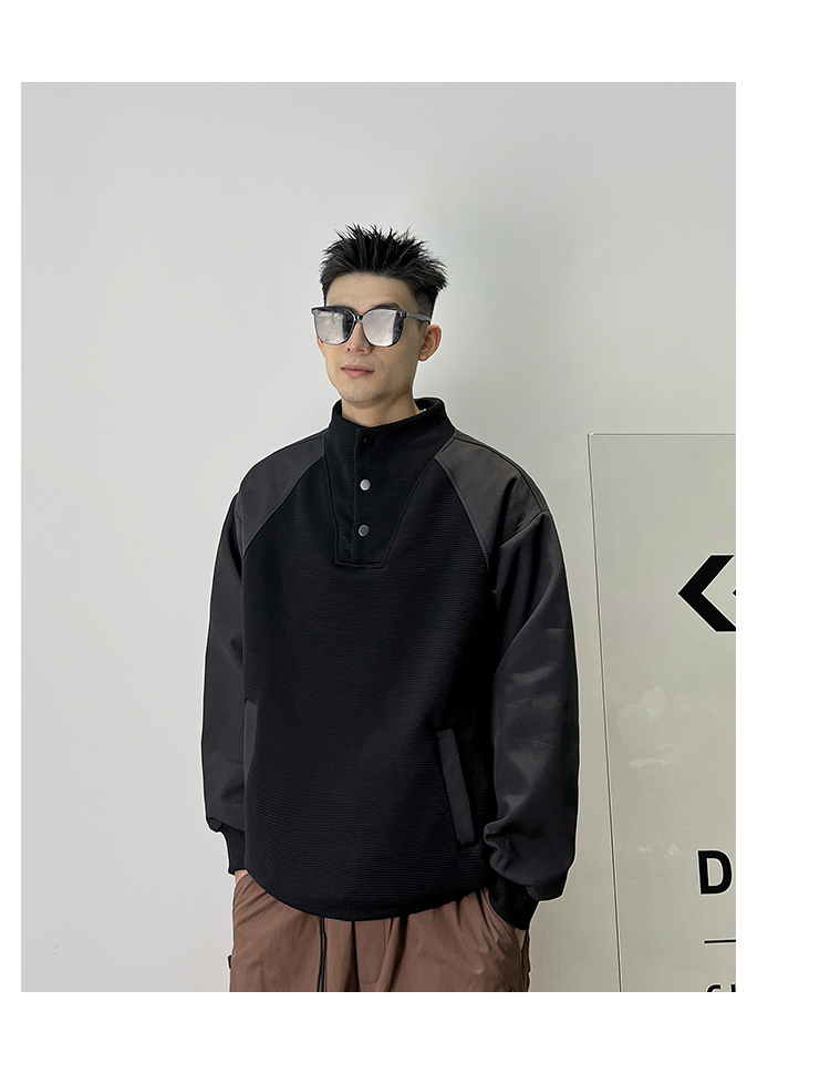 Men's Stand Collar Contrast Patchwork Sweatshirt