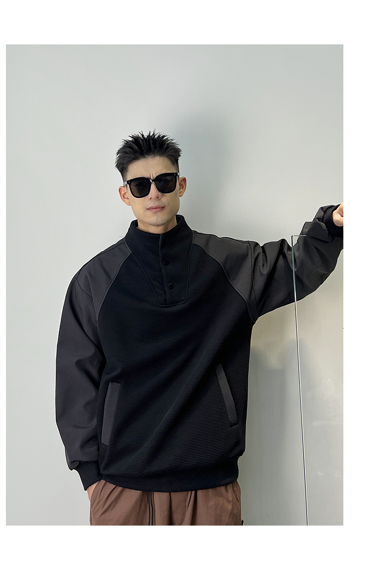 Men's Stand Collar Contrast Patchwork Sweatshirt