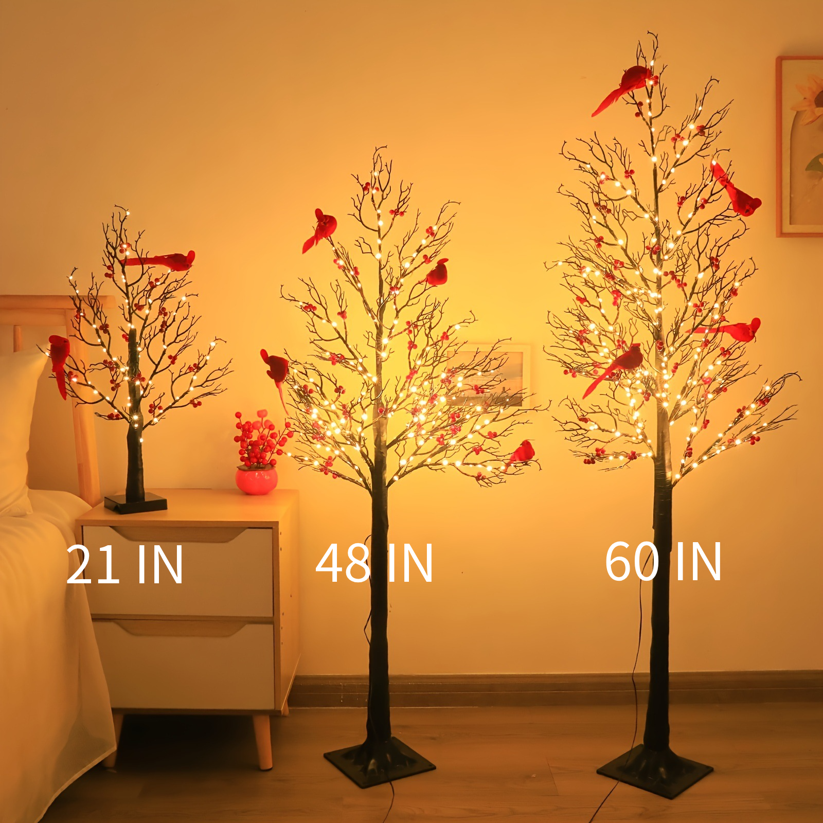 ✨Piece Set of Vintage Glowing Tree with Cardinals, Berries