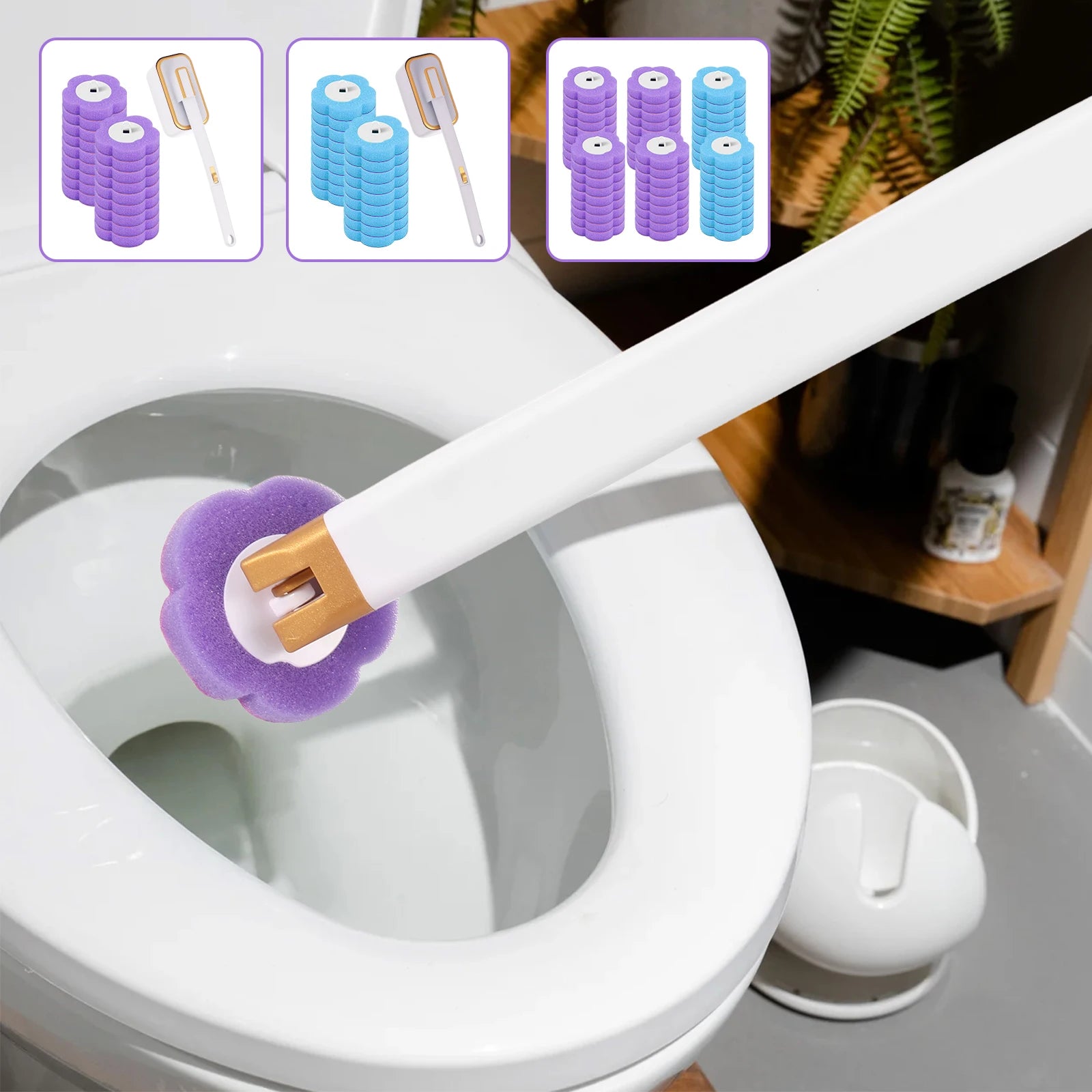 18/24Pcs Disposable Toilet Brush Cleaner WC Replacement Sponge Pad Toilet Cleaning Brush Refills Bathroom cleaning accessories