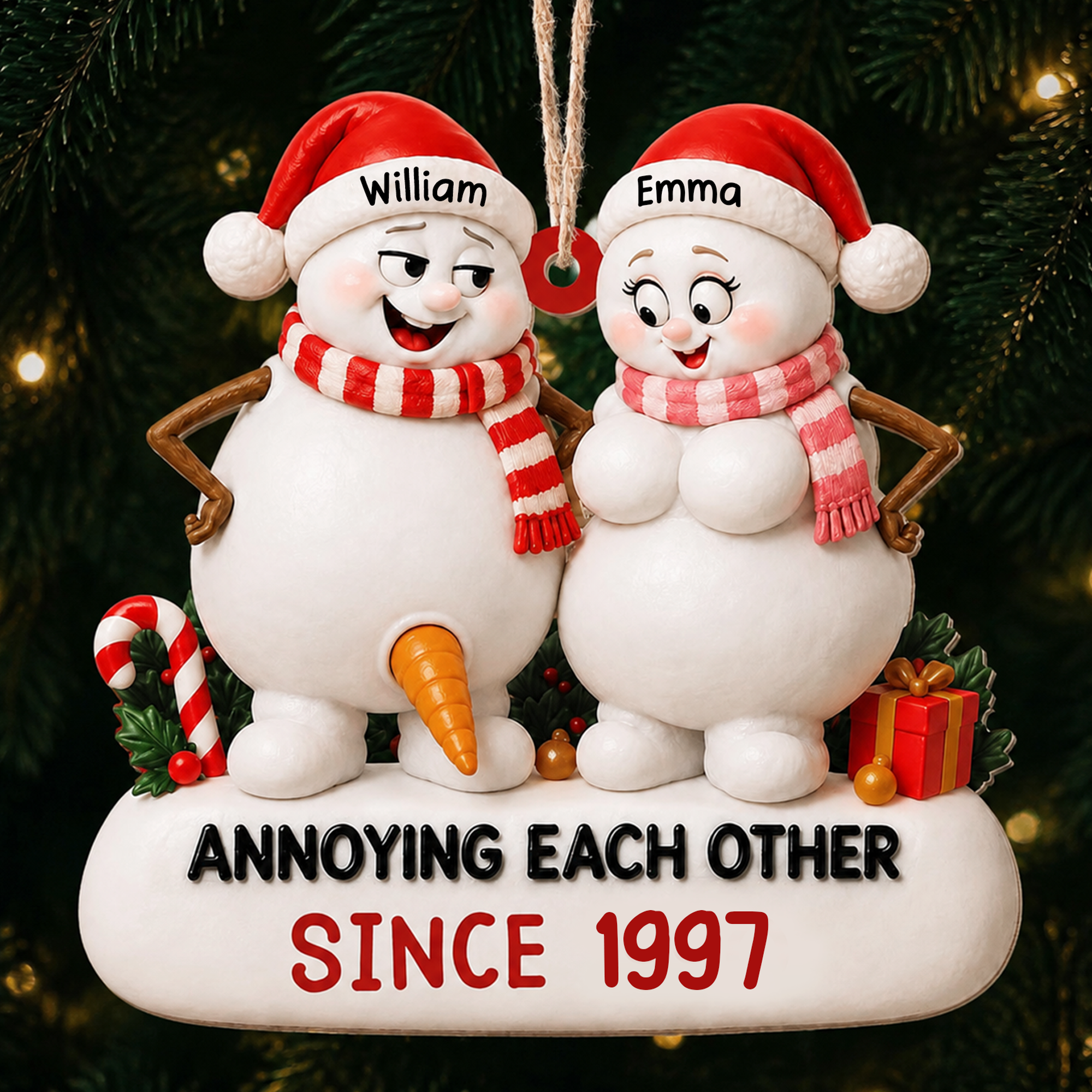 Personalized Snowman Couple Ornament – Annoying Each Other Since Custom Names & Year Gift