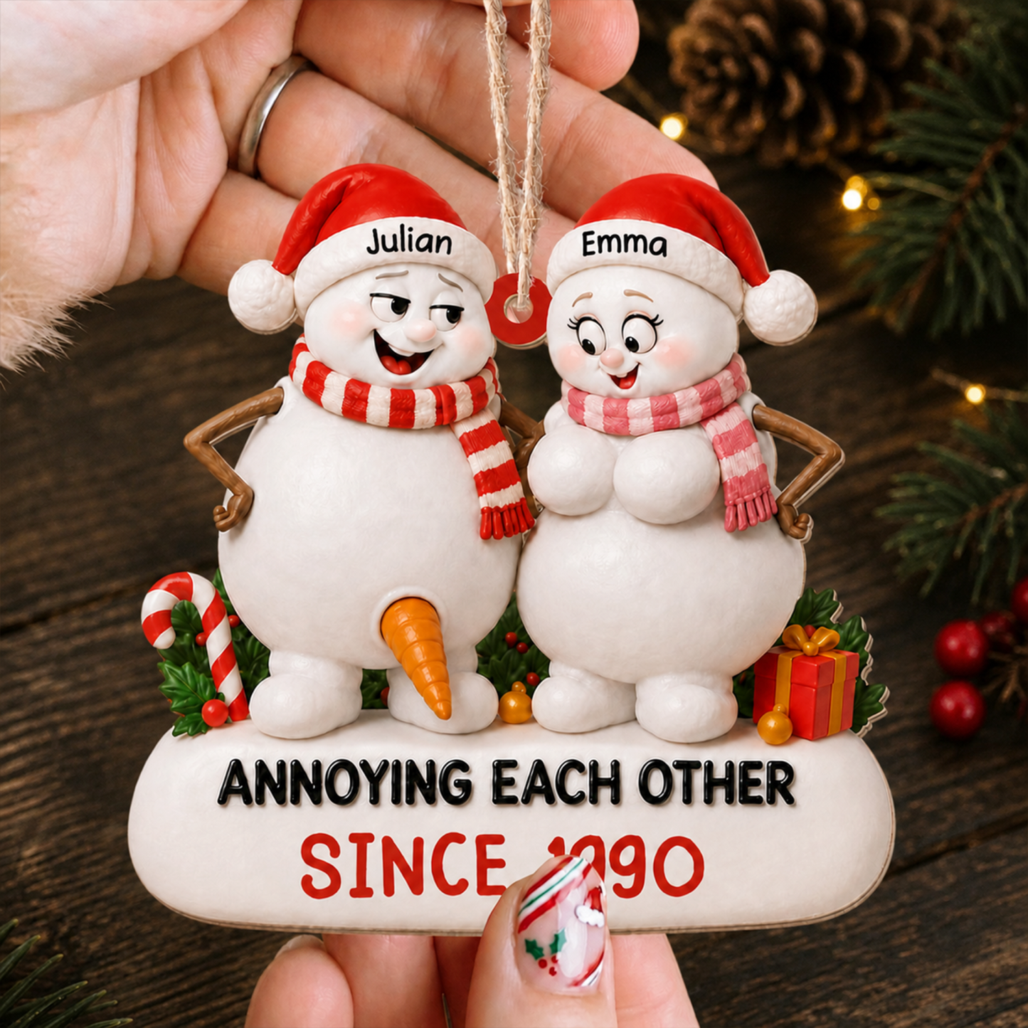 Personalized Snowman Couple Ornament – Annoying Each Other Since Custom Names & Year Gift